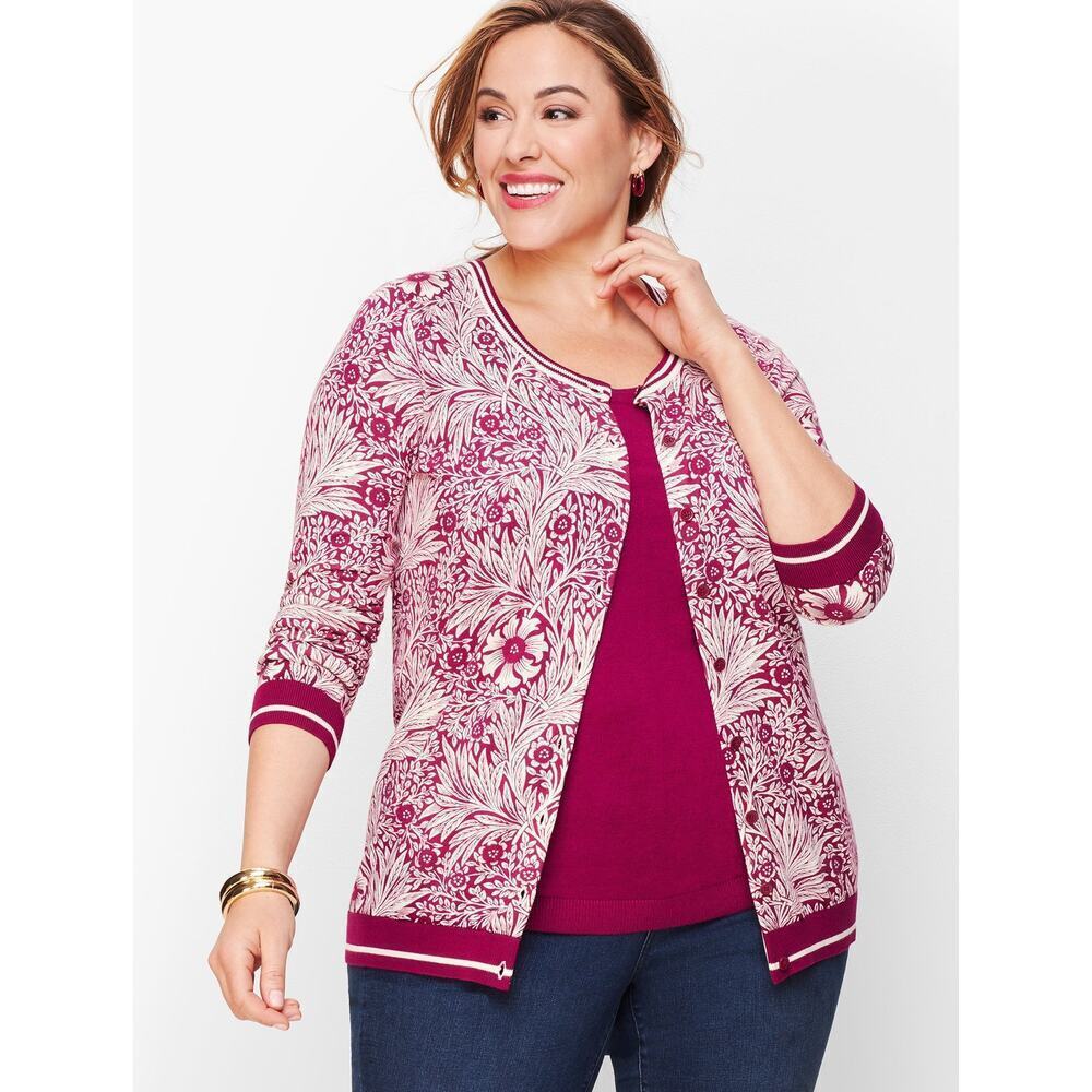 Talbots Size 2X Petite Leafy Vines Charming Cardigan Sweater Cotton Blend